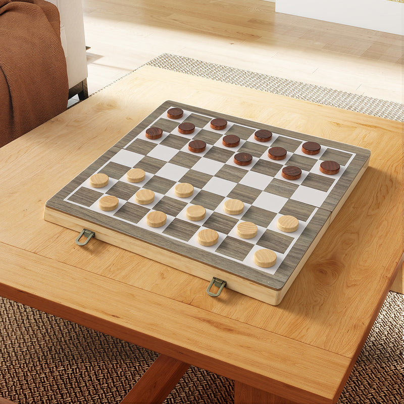 SPORTNOW 15 Inch Chess Set, Foldable Chess and Draughts Set, Brown AOSOM