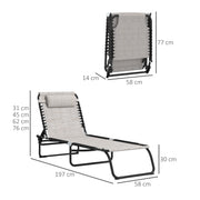 Set of 2 Cream Folding Sun Loungers with Pillow and Adjustable Backrests for Garden or Patio Outsunny
