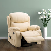 Reclining Massage Chair with Heat and Swivel Base Manual Recliner with Footrest Beige