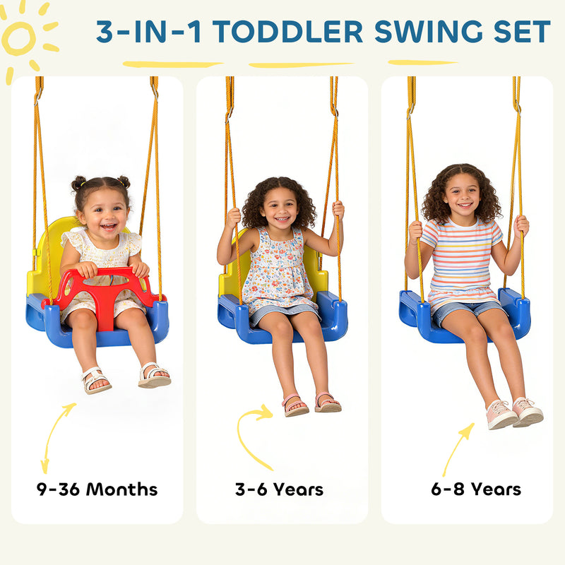 Kids Adjustable Swing Set for Indoor and Garden Play with Foldable Frame Blue Yellow