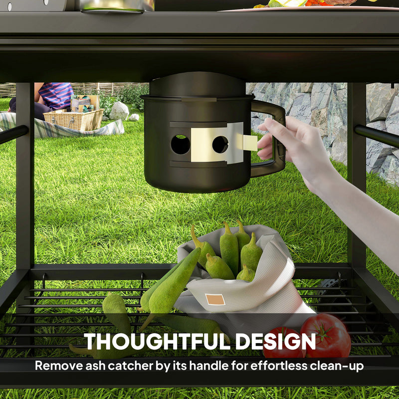 Portable Charcoal BBQ Grill with Warming Rack and Side Shelf for Outdoor Cooking by Outsunny