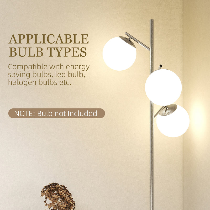 3 Light Tree Floor Lamp with Adjustable Colour Temperature for Living Room or Bedroom Silver
