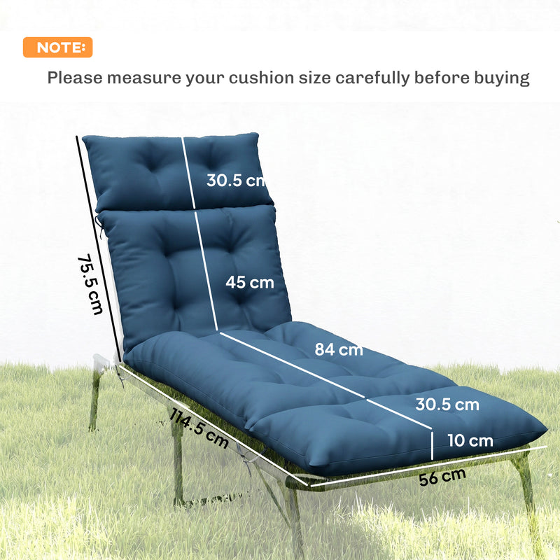 Lounger Cushions Set of 2 for Outdoor Recliners with Tie Fastenings Navy Blue Outsunny