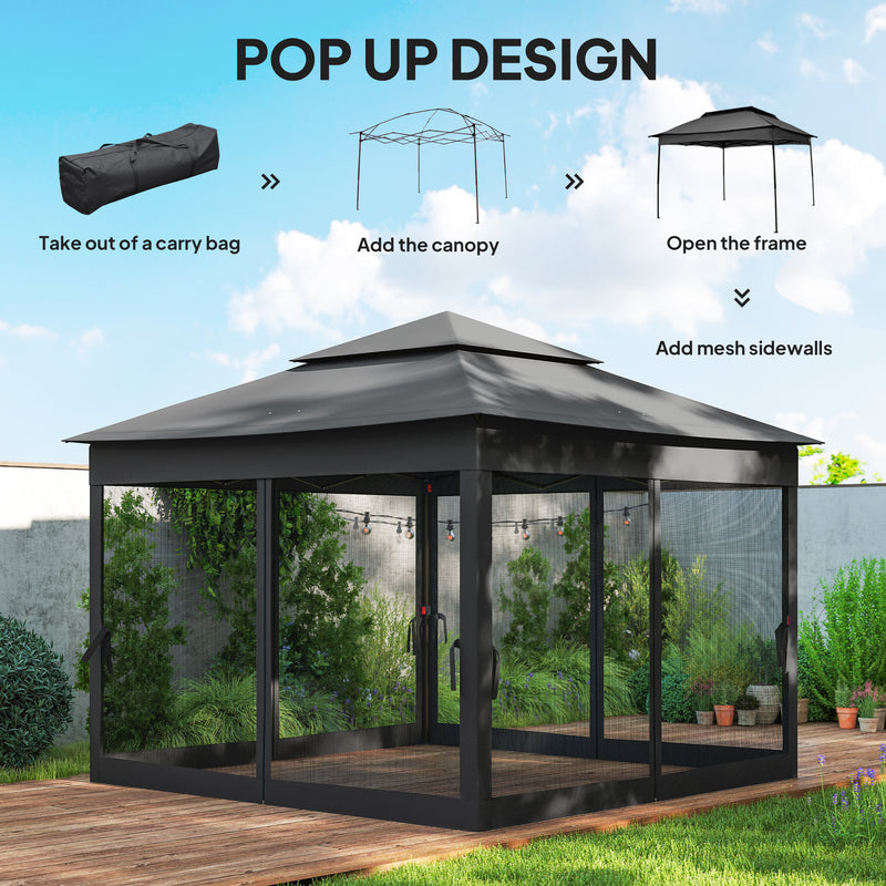Pop Up Garden Gazebo with Netted Curtains for Shade and Insect Protection Black Outsunny