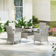 4 Seater Rattan Patio Dining Set With Cushions and Glass Table by Outsunny