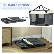 Foldable Pet Carrier With Cushion for Large Dogs and Cats Easy Travel Crate, Grey