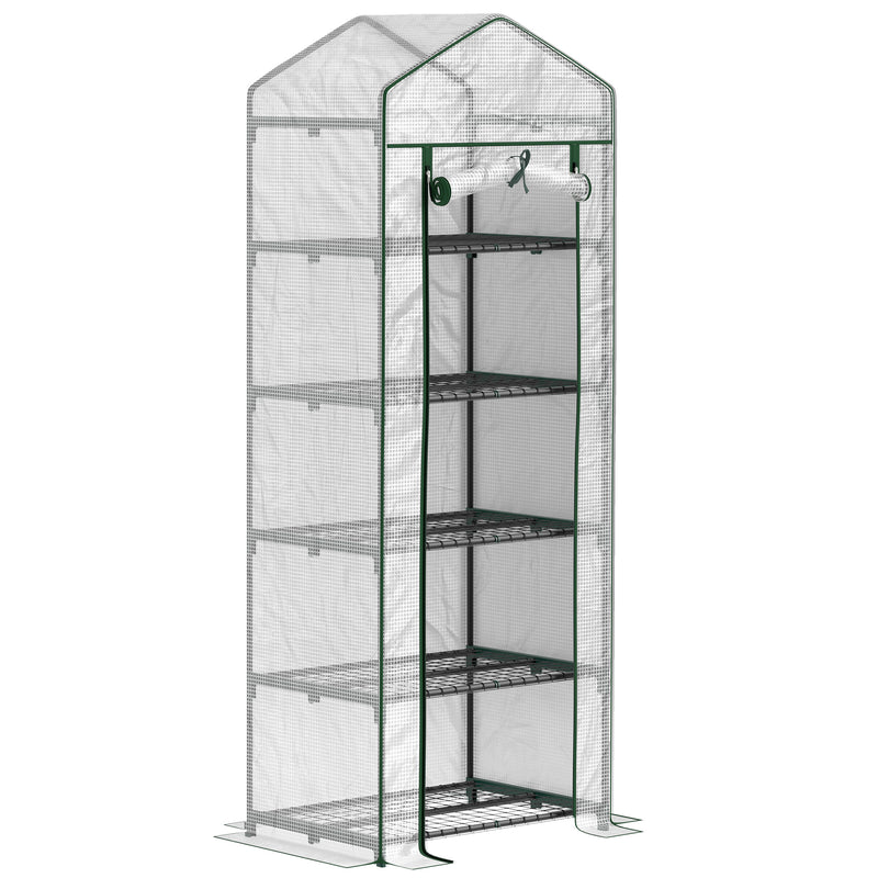White 193cm Five Shelf Mini Greenhouse for Plants and Seedlings by Outsunny