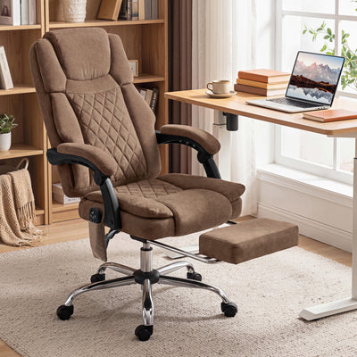 Massage Office Chair with Heated Lumbar Support and Reclining Footrest for Home Office Brown AOSOM