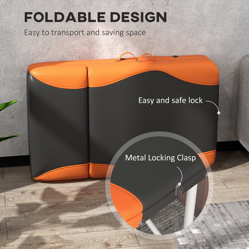 Massage Table Foldable Adjustable Height for Comfortable Home Use Black and Orange