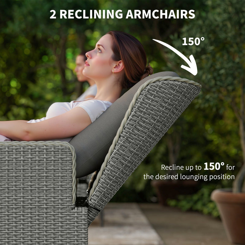 Five Piece Reclining Rattan Garden Chair Set in Charcoal Grey with Cushions by Outsunny