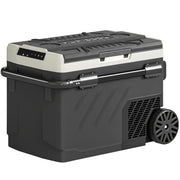 Camping Fridge Freezer with Dual-Zone Cooling and Wheels for Outdoor Trips Black AOSOM