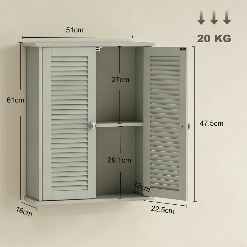Bathroom Wall Cabinet with Adjustable Shelf for Dry Organised Storage, Louvered Doors