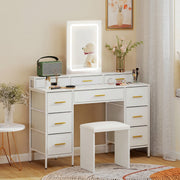 Dressing Table with LED Mirror and Ten Drawers for Organised Bedroom Storage White AOSOM