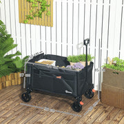 Black 150L Folding Trolley Wagon with Brakes and Adjustable Handle by Outsunny