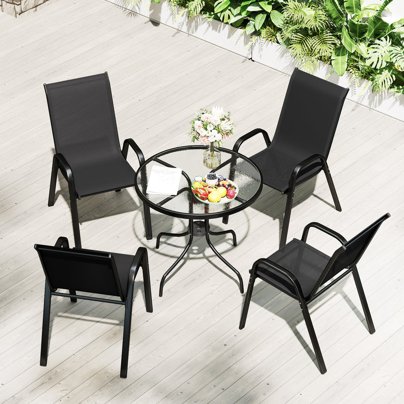 Five Piece Black Steel Patio Set with Glass Top Table by Outsunny