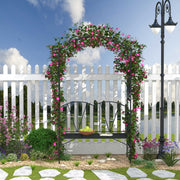 2 Seater Metal Garden Bench With Decorative Arch Ideal For Climbing Plants Black AOSOM