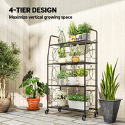 Mobile Plant Stand with 4 Shelves for Indoor or Outdoor Corner Storage Black Outsunny