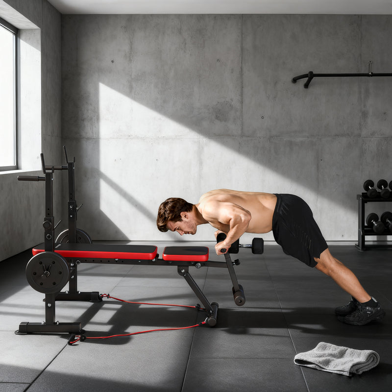 Adjustable Weight Bench with Squat Rack and Dip Station for Home Gym Training Black AOSOM