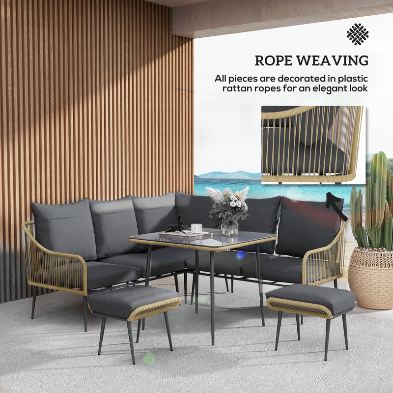 Brown Grey 6 Seater Rattan Garden Sofa Set With Cushions by Outsunny