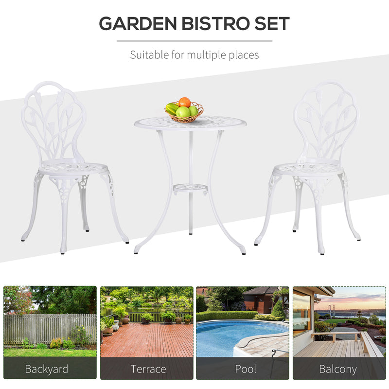 3 Piece White Aluminium Bistro Set with Table and Chairs for Garden or Balcony by Outsunny