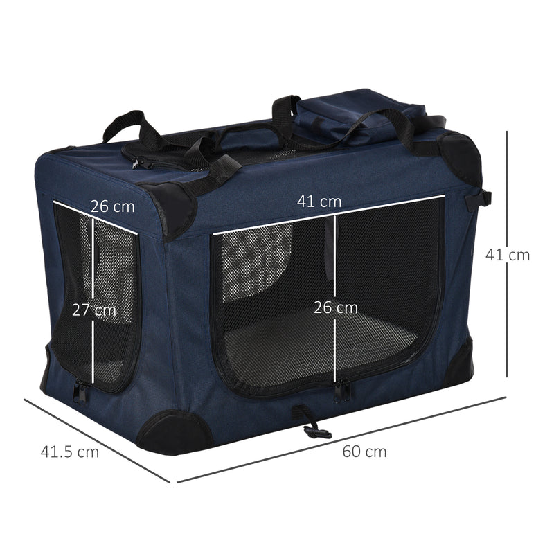 Foldable Soft Pet Carrier With Storage For Small Dogs And Cats Travel Crate, Dark Blue