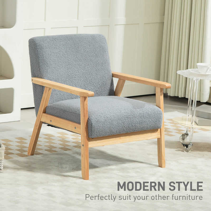 Grey Accent Chair with Wooden Frame for Home or Office by HOMCOM