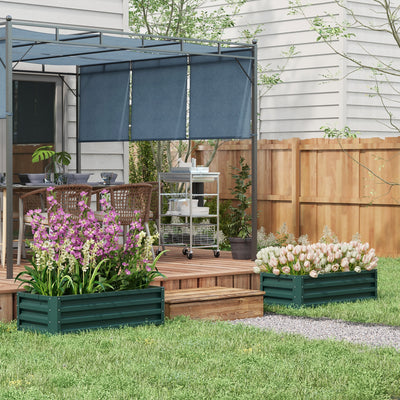 Set of 2 Large Steel Raised Garden Planter Boxes for Outdoor Growing, Green