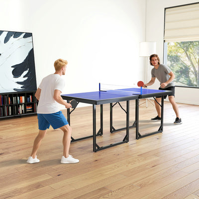 Foldable Indoor Outdoor Table Tennis Table with Net and Easy Storage 6ft Blue AOSOM