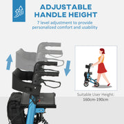 Blue Folding Rollator Walker with Seat Backrest Storage Bag and Dual Brakes by HOMCOM AOSOM