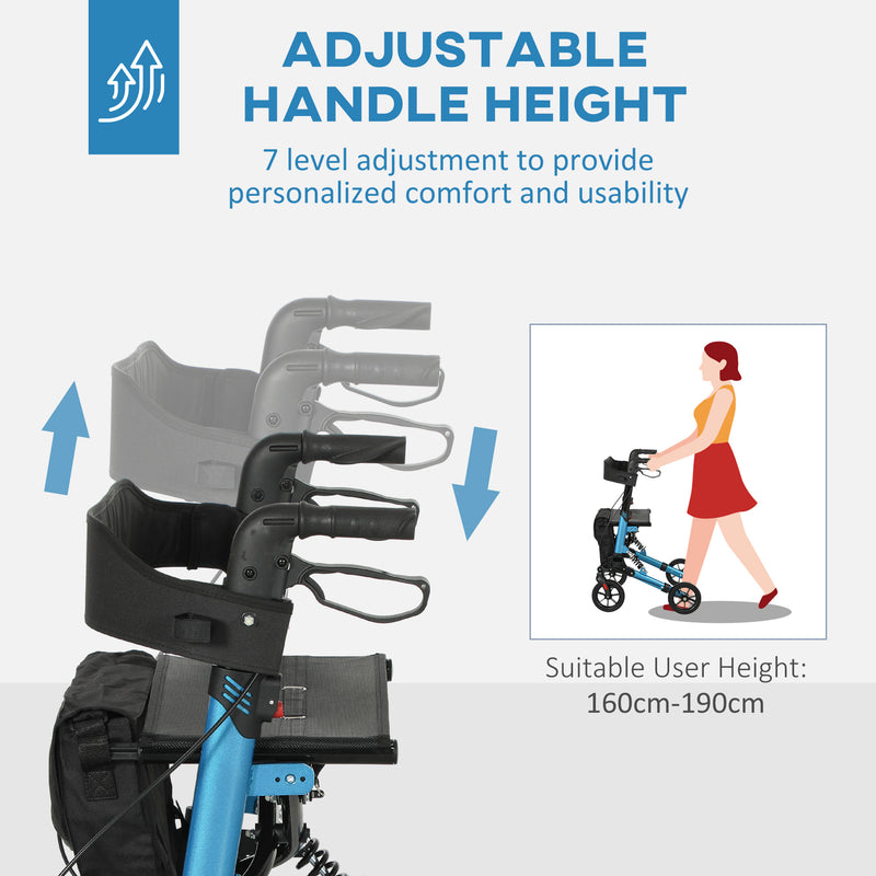 Blue Folding Rollator Walker with Seat Backrest Storage Bag and Dual Brakes by HOMCOM AOSOM