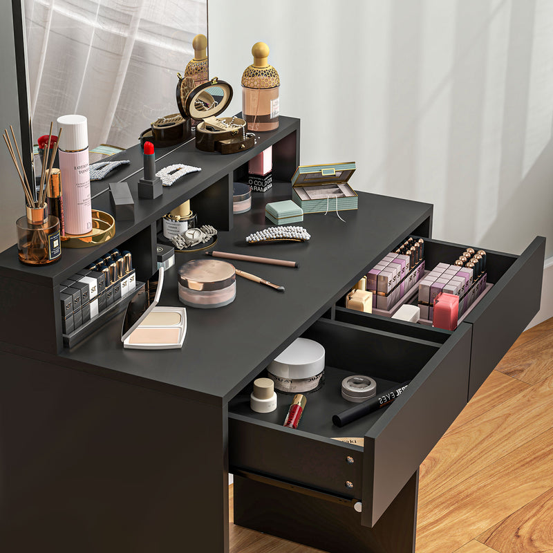 Dressing Table with Mirror and Drawers for Bedroom Storage and Organisation Black