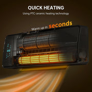 2000W Wall Mounted Ceramic Electric Heater With Fan Remote And Thermostat Control Black