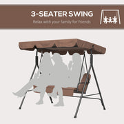 3 Seater Garden Swing Chair with Adjustable Canopy and Cushions for Outdoor Relaxing Brown