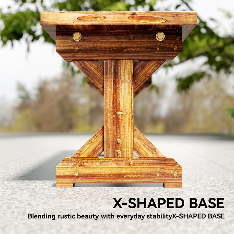 Wood Garden Bench for Two with Backless Design and Weather Resistant Finish Carbonised Outsunny