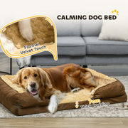 Large Calming Dog Bed with Removable Washable Cover and Anti Slip Base, Brown