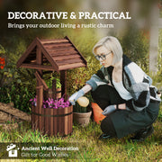 Outsunny Wood Wishing Well for Outside with Hanging Bucket, Wishing Well Planter with Drain Hole for Garden Patio, Carbonized AOSOM
