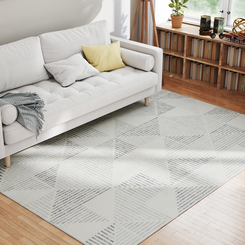 Large Geometric Area Rug Soft Washable Non Slip Carpet For Living Room Or Bedroom Grey
