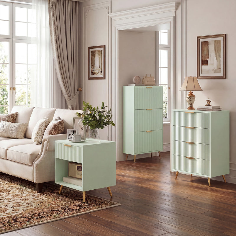 Slim Shoe Cabinet for Hallway Organisation with Flip Drawers and Adjustable Shelves Light Green