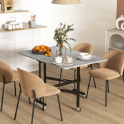 Folding Drop Leaf Dining Table with Lockable Wheels Space Saving Design for Small Kitchens Grey Marble Effect
