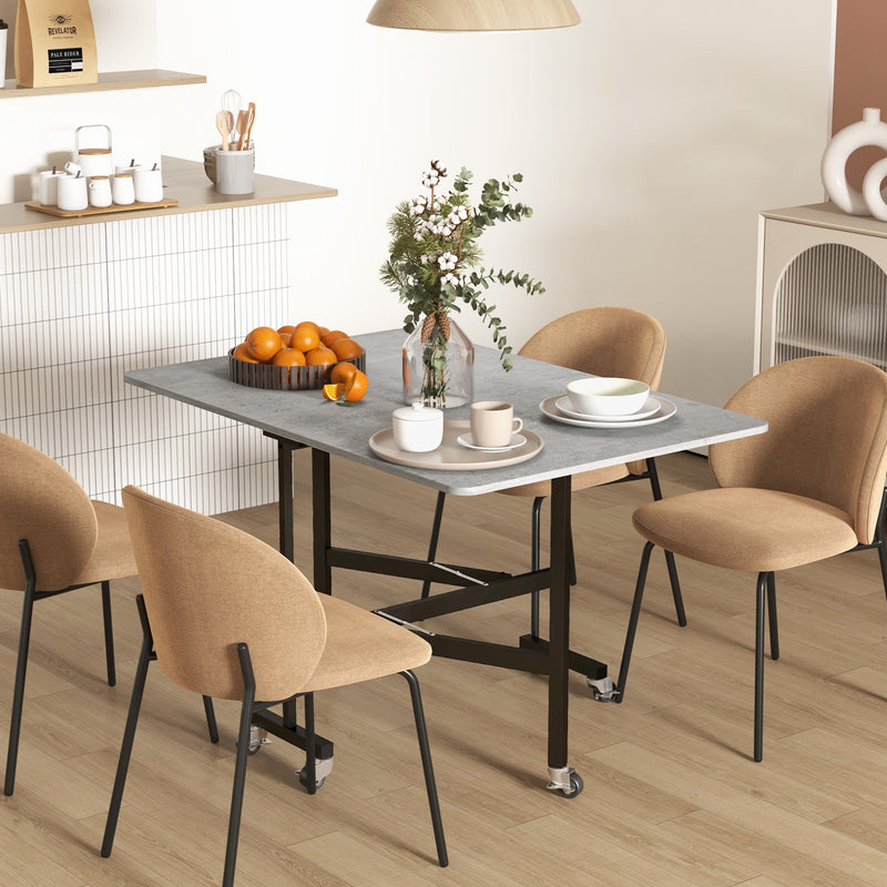 Folding Drop Leaf Dining Table with Lockable Wheels Space Saving Design for Small Kitchens Grey Marble Effect