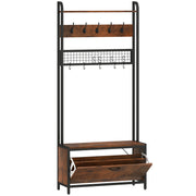 5 In 1 Industrial Style Hallway Coat Rack With Shoe Storage And Bench, Brown Black