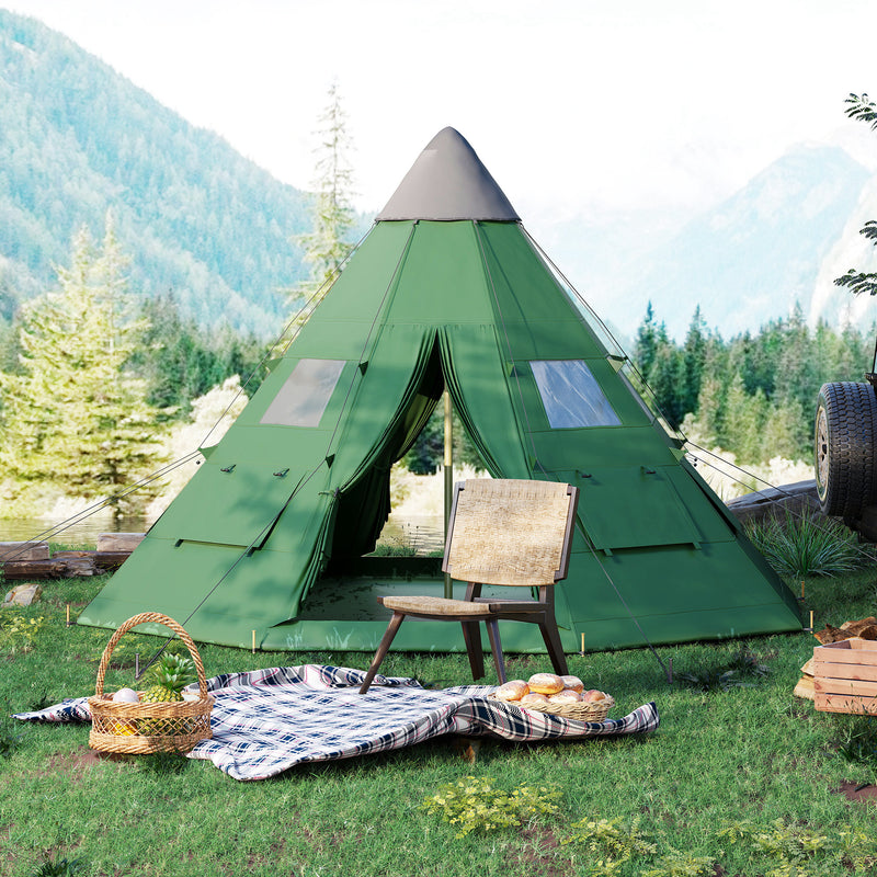 6 Person Tipi Tent with Quick Setup and Spacious Interior for Group Camping Green Black