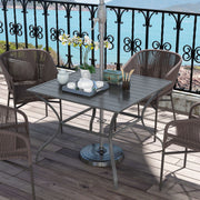 Dark Grey 4 Seater Square Garden Dining Table With Parasol Hole And Slatted Metal Top