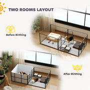 7 Panel Dog Whelping Box with Washable Pads Windproof Fabric for Small Medium Dogs by PawHut