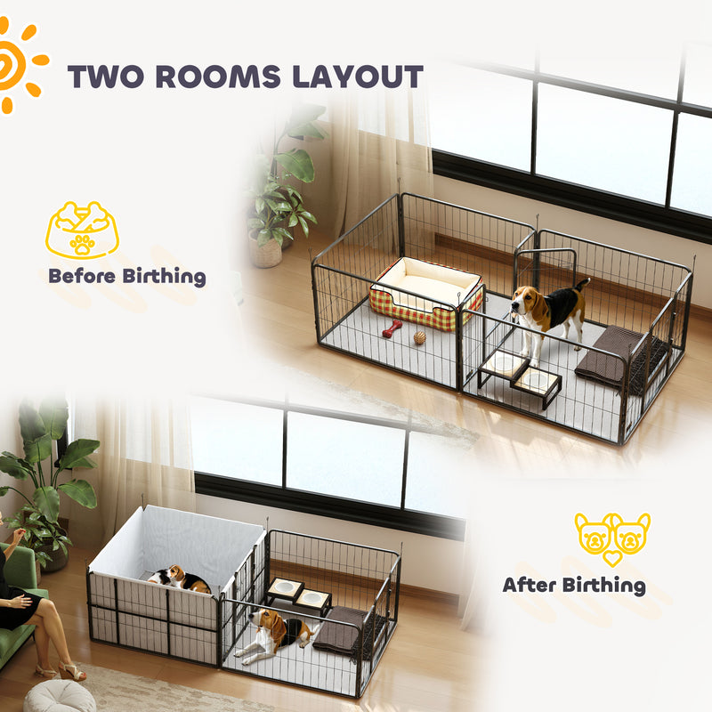 7 Panel Dog Whelping Box with Washable Pads Windproof Fabric for Small Medium Dogs by PawHut