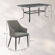 Grey 6 Seater Rattan Patio Dining Set with Cushions and Slatted Table for Garden by Outsunny