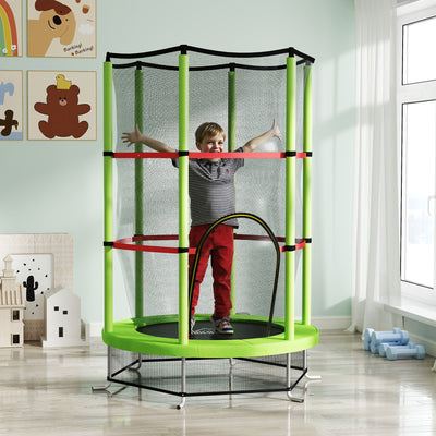 Green Kids Trampoline with Enclosure Net and Steel Frame for Ages 3-6 by HOMCOM AOSOM
