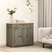 Grey Wood Effect Sideboard with Rubberwood Top Storage Cabinets and Drawers by HOMCOM