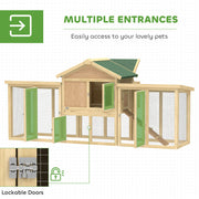 Wooden Outdoor Chicken Coop with Run and Nesting Box for Easy Egg Collection and Cleaning, Natural Wood Green PawHut