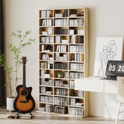 Tall CD Storage Cabinet with Adjustable Shelves for Home or Office Use Oak Tone